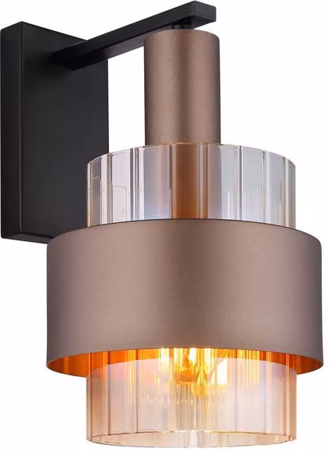 Netlighting Milley Wall Lamp in Matt Black and Bronze with Amber Glass Shade, E27 – 1