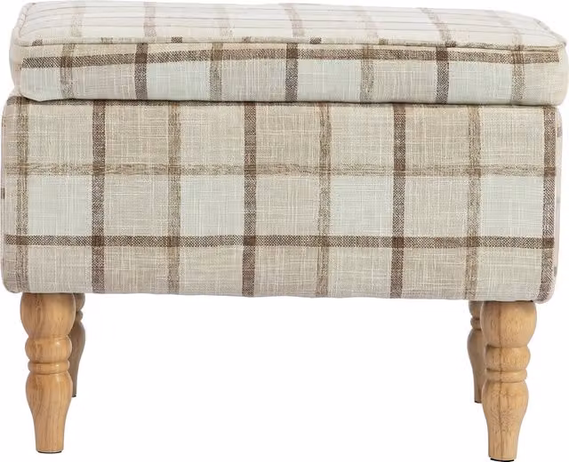 HOMCOM Brown Linen Fabric Rectangular Storage Footstool with Removable Top and Hidden Space – 1