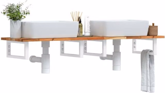 Berkfield Home Wall Mounted Basin Shelf in Brown Steel and Solid Acacia Wood