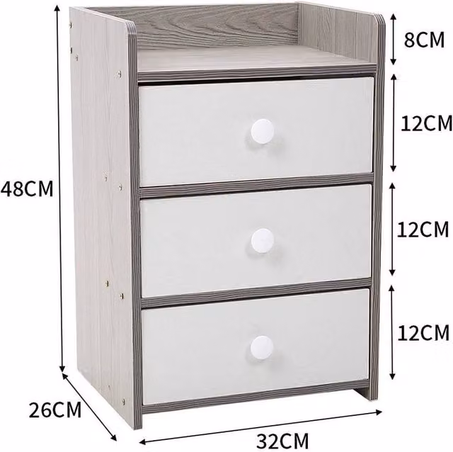 FORGEVIO 3 Drawer Modern Bedroom Bedside Cabinet in Grey