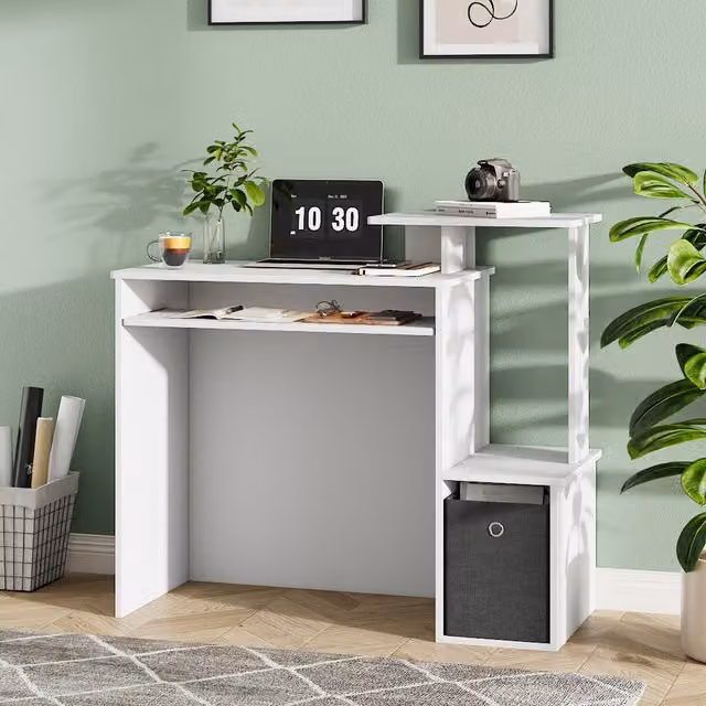 Livingandhome Minimalist White Computer Desk with Single Pedestal and Matt Finish