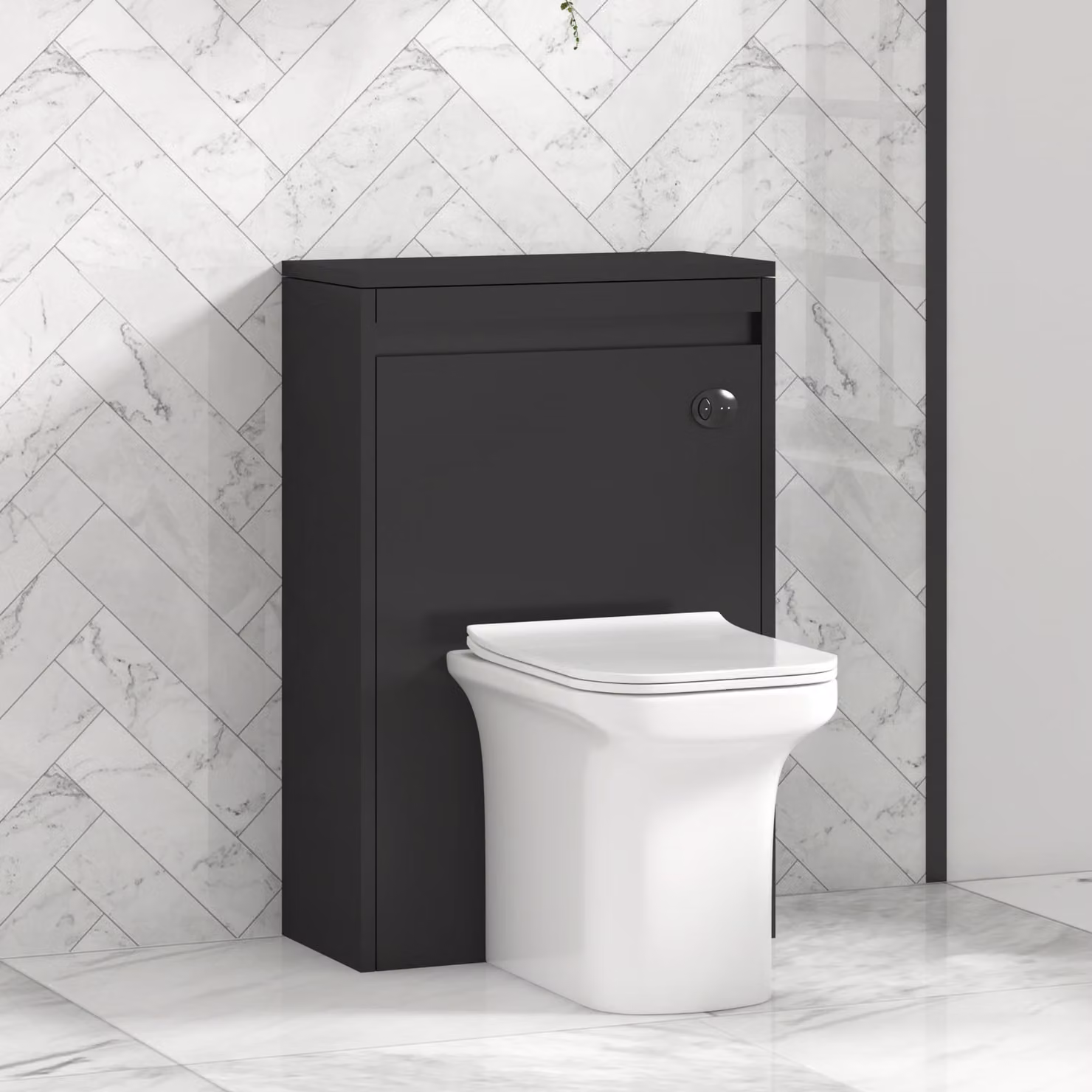 Royal Bathrooms Orion Matt Obsidian Black BTW WC Unit with Crosby Rimless Toilet Pan, Seat and Cistern, Width: 54 cm