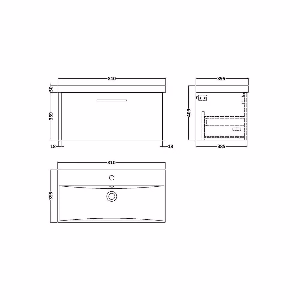 Balterley Winshill Contemporary 1 Drawer Wall Hung Vanity Basin Unit, Grey, Width: 80 cm – 3