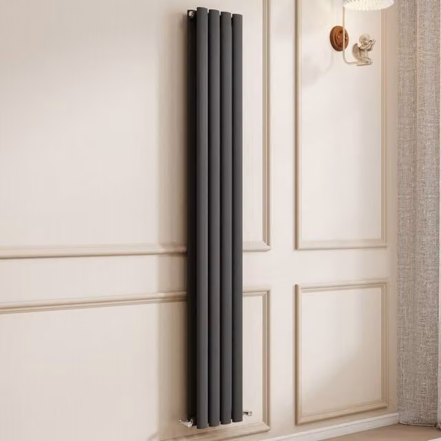 Banyetti Orva Anthracite Vertical Double Oval Column Radiator in Charcoal, H: 160 cm, W: 23.6 cm – 1