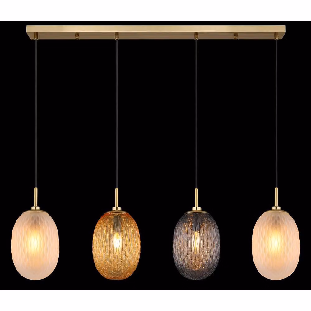 Netlighting Devin Bar Pendant Ceiling Light in Gold with Matt Glass Shade, 4x E14, Height Adjustable – 3
