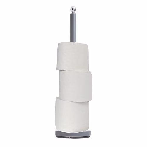 Premier Housewares Freestanding Grey and Silver Toilet Roll Holder with Spare Roll Storage – 1