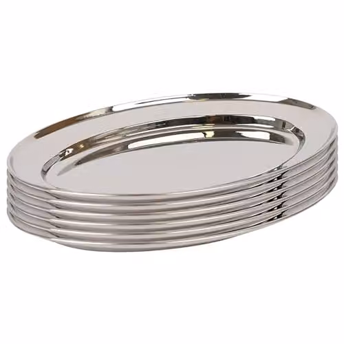 Argon Tableware Silver Stainless Steel Oval Serving Platters, Pack of 6, W: 35 cm, D: 24 cm – 1