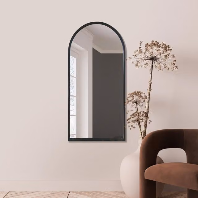 MirrorOutlet Arcus Modern Black Metal Framed Arched Wall Mirror, W: 120 cm, H: 60 cm