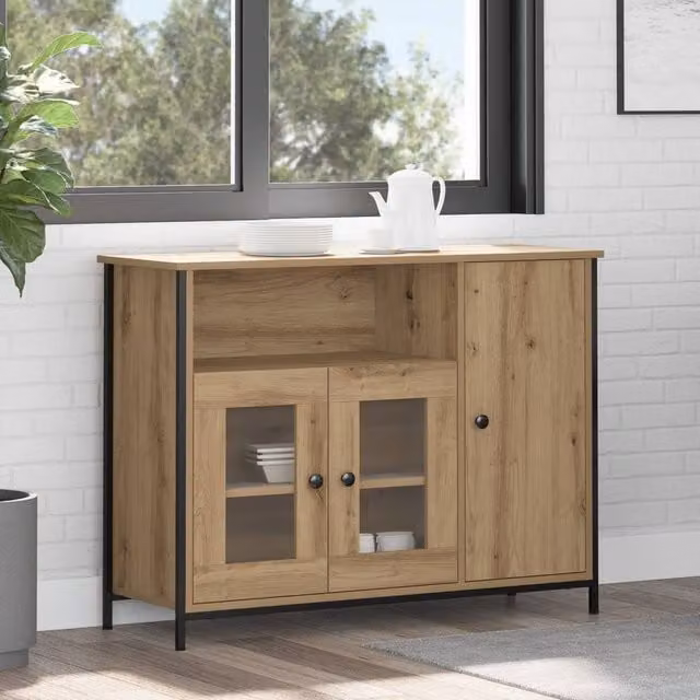 Berkfield Home Artisan Oak Sideboard in Brown, W/D/H: 100 x 35 x 75 cm