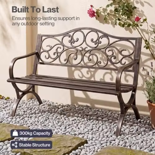 Levede Bronze Floral Pattern Metal Garden Bench – 2