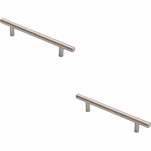Loops 2 Pack Round T-Bar Cabinet Pull Handles in Brushed Silver, 188 x 12 mm with 128 mm Fixing Centres