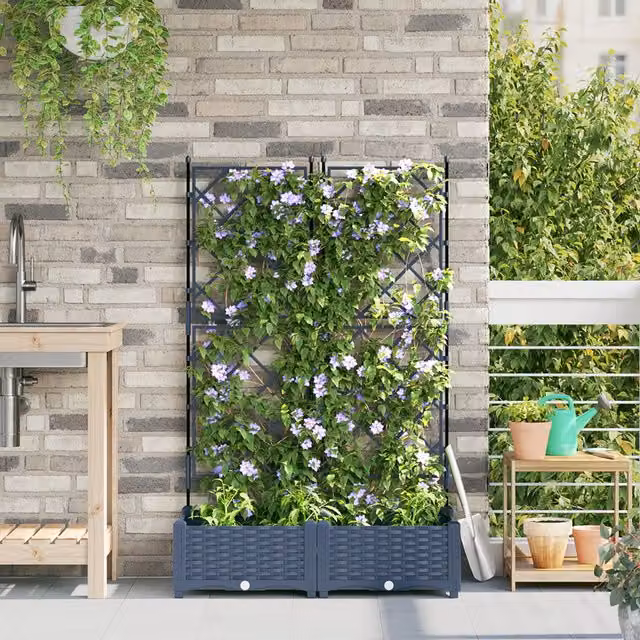 Berkfield Home Garden Planter with Trellis, 2 Piece Set, Grey, W: 80 cm, D: 40 cm, H: 125.5 cm