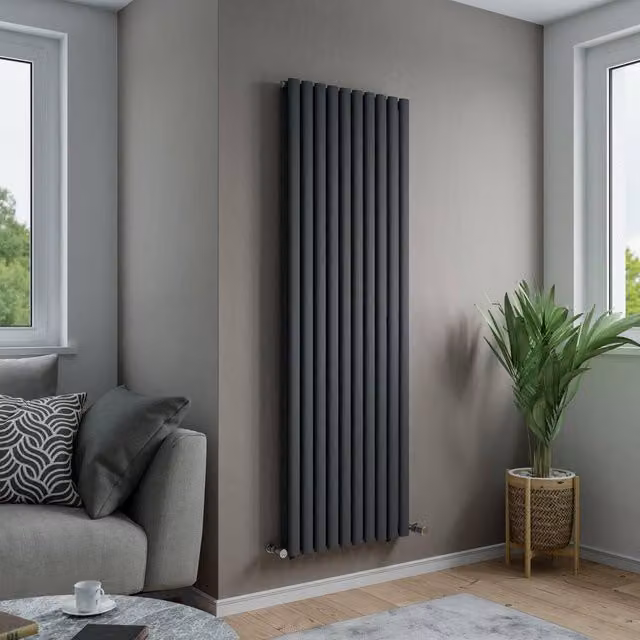 Agadon Solo Duplex Designer Oval Tube Radiator in Dark Grey, H 180 cm x W 48 cm