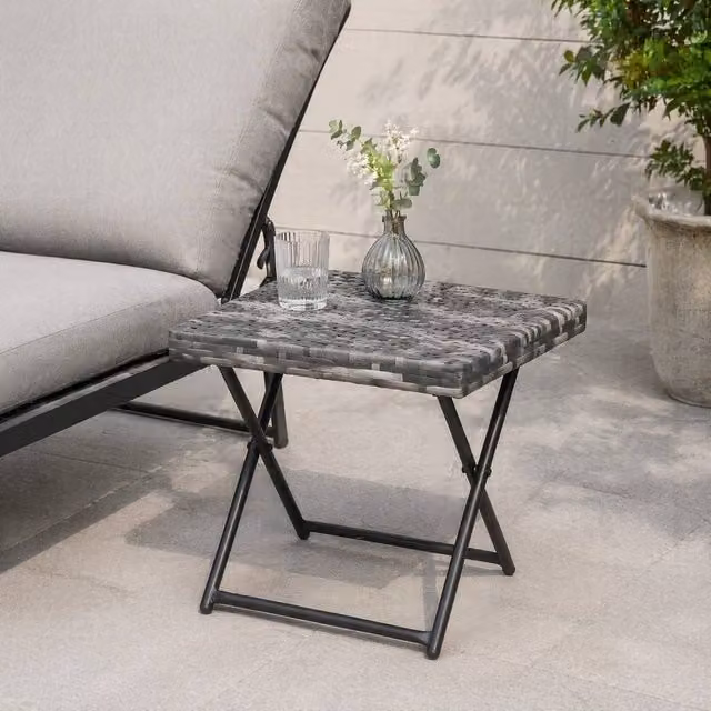 STILVORA Folding Square Table with Grey Rattan Top and Metal Frame, W/D/H: 40 x 40 x 40 cm – 1