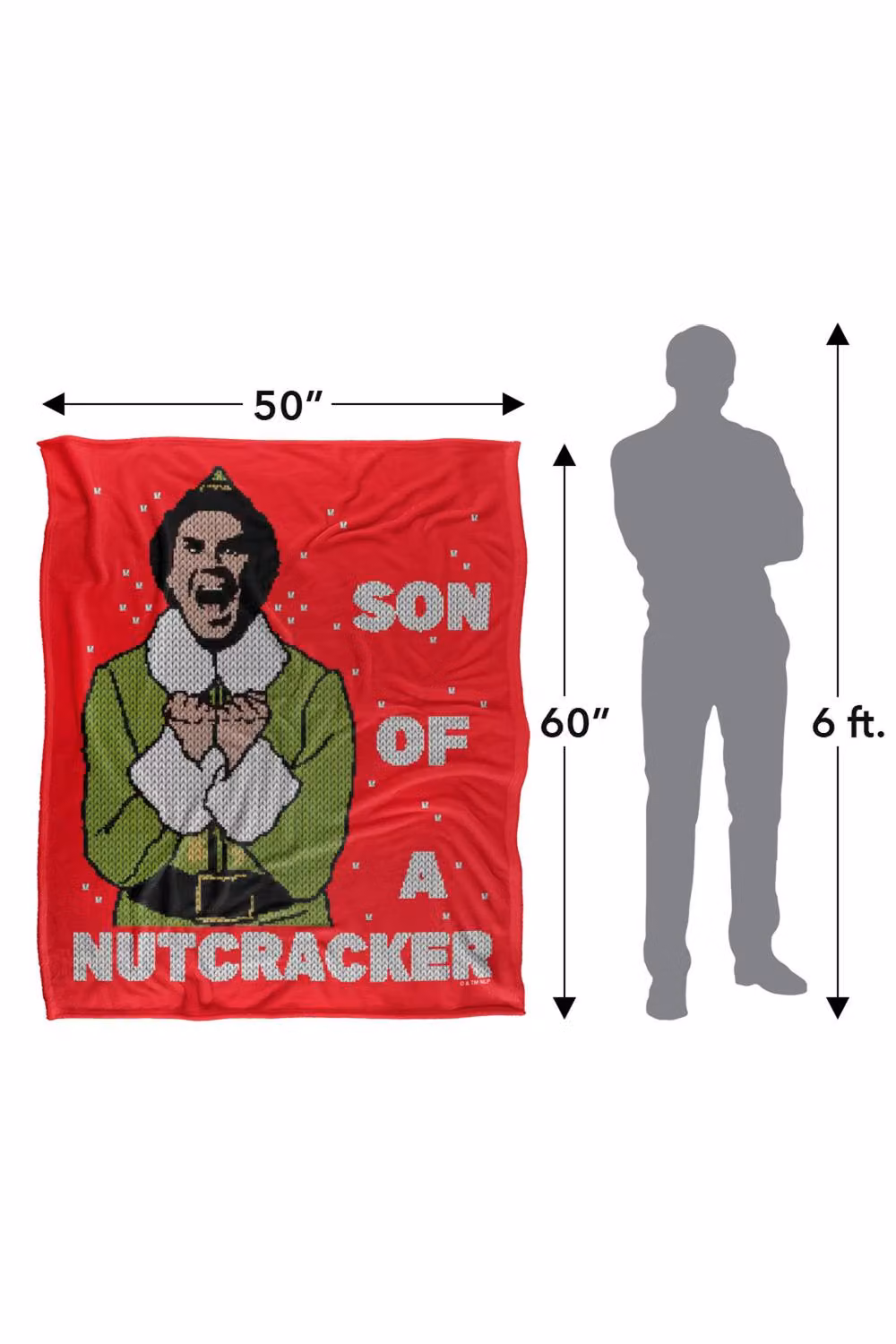 Warner Bros. Elf Son Of Nutcracker Faux Sweater Silky Touch Super Soft Fluffy Throw Blanket, Red and Multicolour, Large – 3