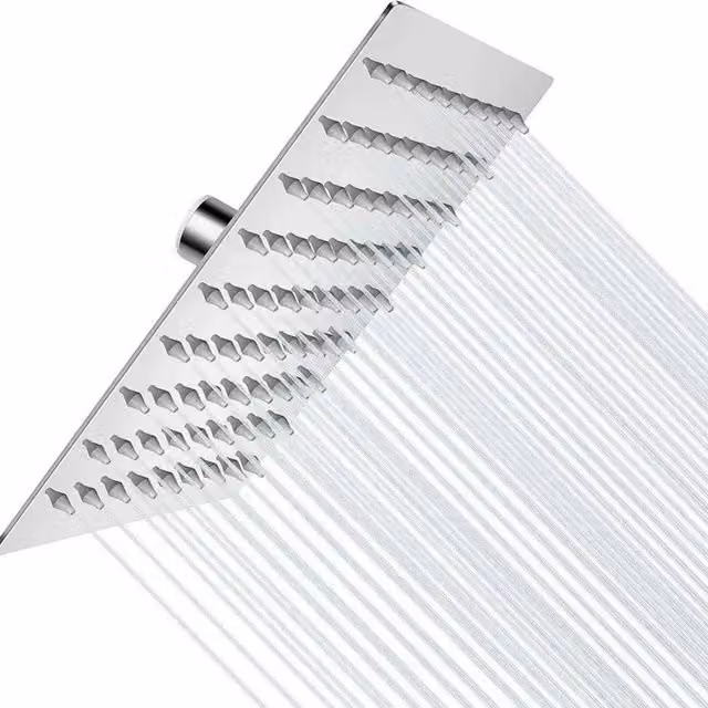 Kelvenix Square Stainless Steel Rainfall Overhead Shower Head in Chrome Silver, W: 30 cm x W: 30 cm – 1