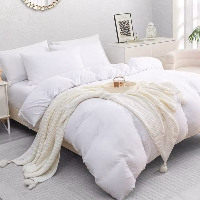 Lazzaro Home Reversible Microfibre Duvet Cover and Pillowcase Set, White, W/D/H: 135 x 200 cm