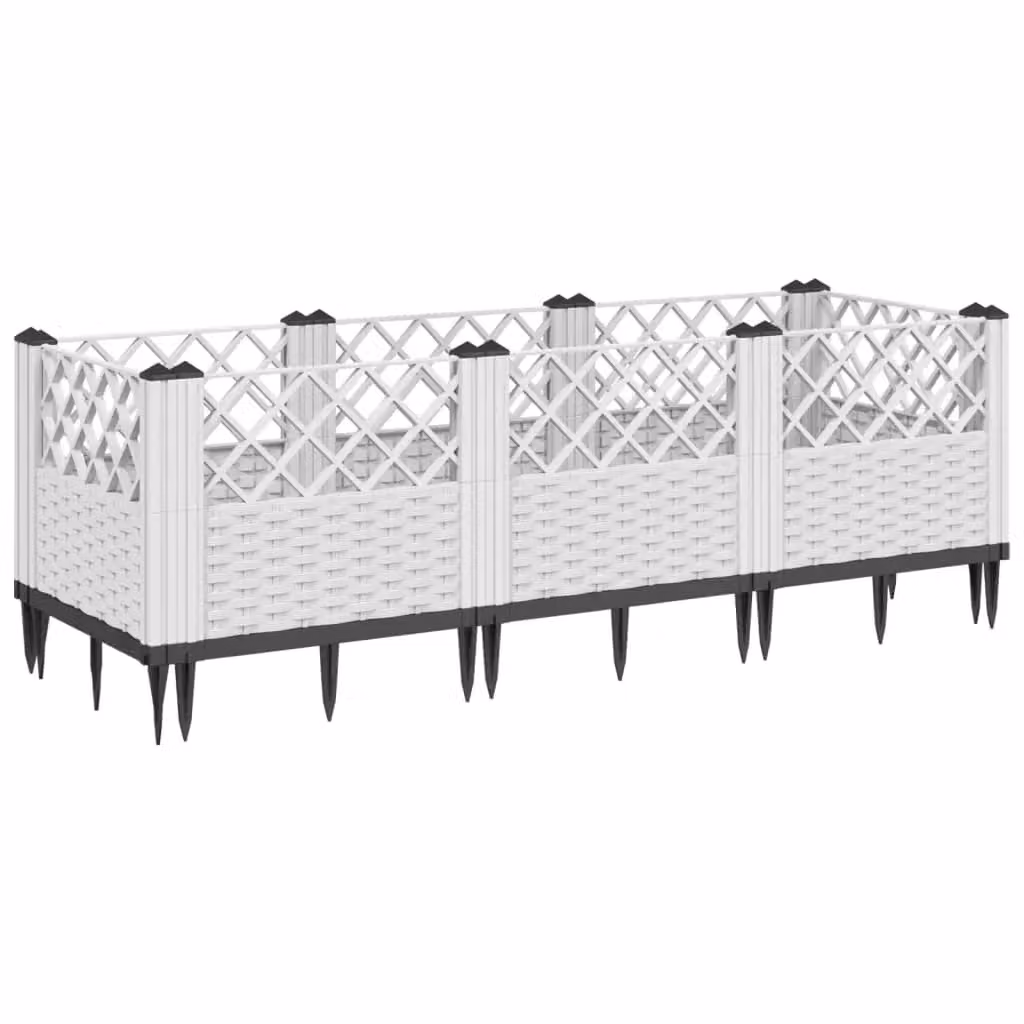 Berkfield White Plastic Garden Planter with Pegs W/D/H: 123.5 x 43.5 x 43.5 cm – 2