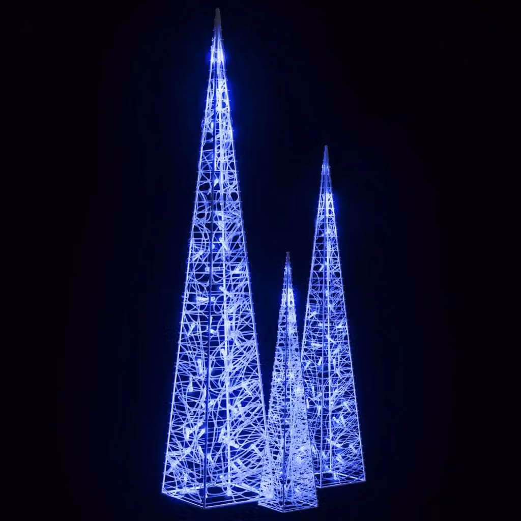 Berkfield Home Blue Acrylic Decorative LED Light Cone Set – 3
