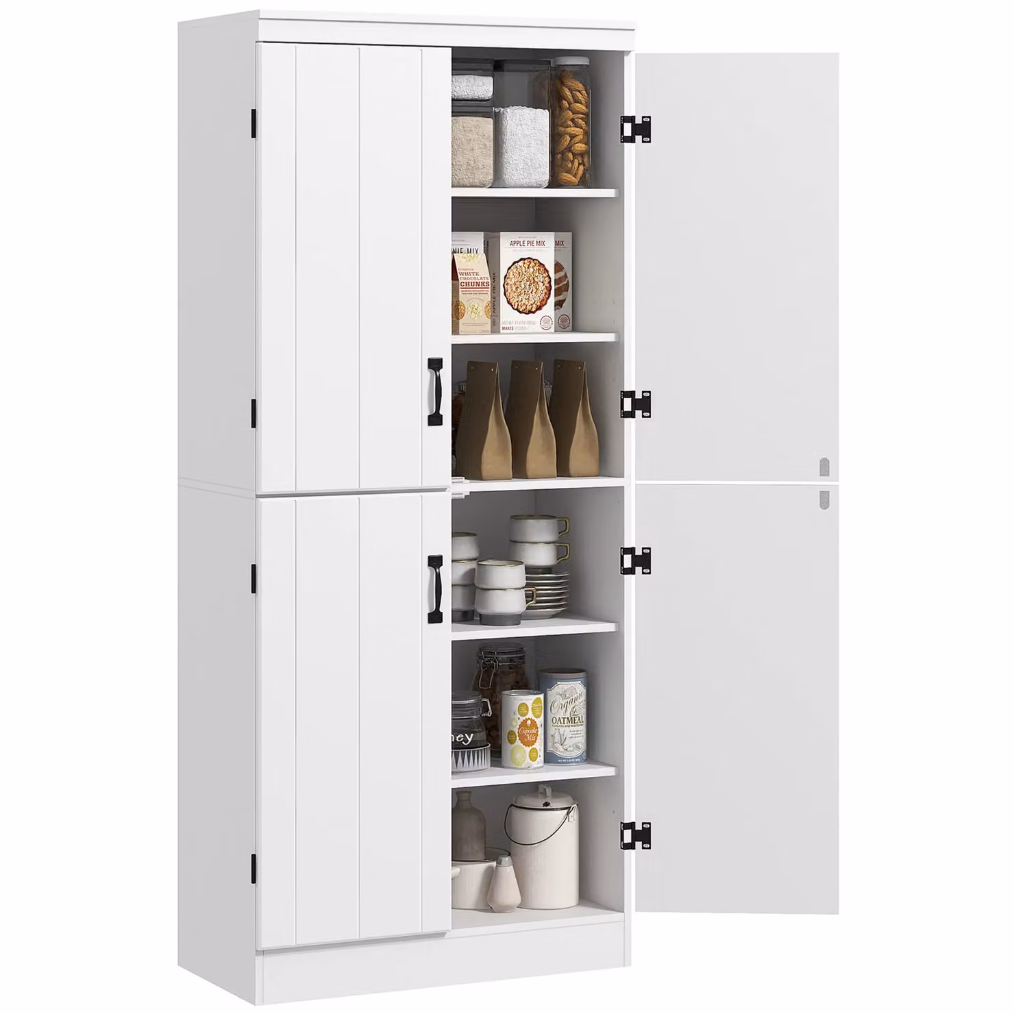 HOMCOM Modern White Freestanding Kitchen Cupboard and Pantry Storage Cabinet with 6-tier Shelves and Hinged Doors – 2