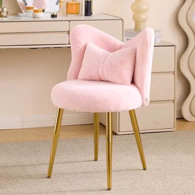 EONLION Pink Upholstered Dressing Table Stool for Bedroom
