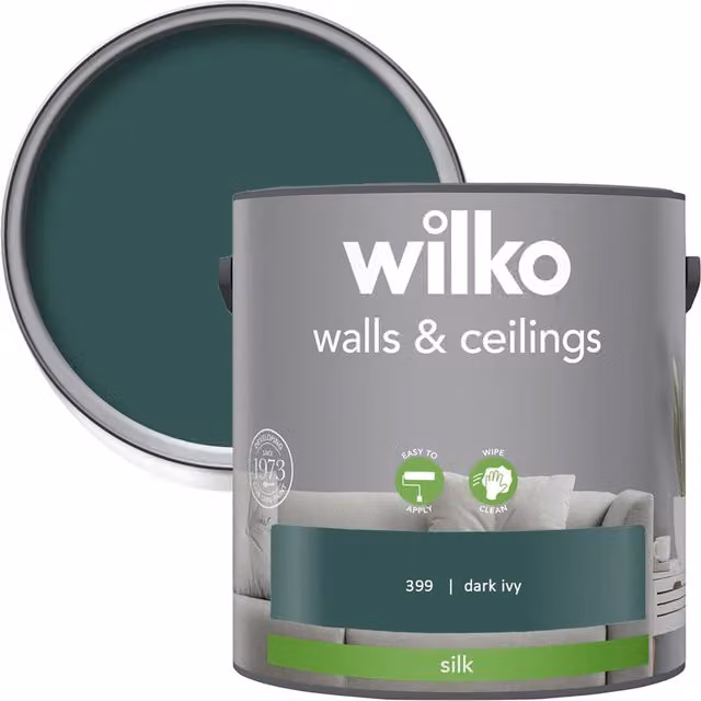 wilko Walls and Ceilings Silk Emulsion Paint, Green, 2.5 l
