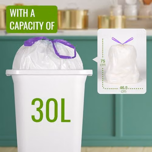 EcoBag Lavender Scented Heavy Duty Kitchen Drawstring Bin Liners, 30L, Pack of 20, W: 46.5 cm, H: 75 cm – 2