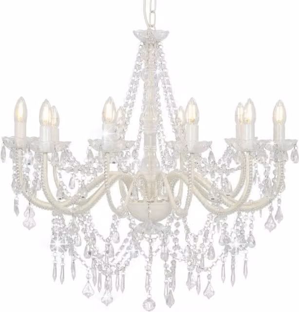 Berkfield Home White Crystal and Metal Suspended Chandelier with 12 x E14 Bulbs – 1