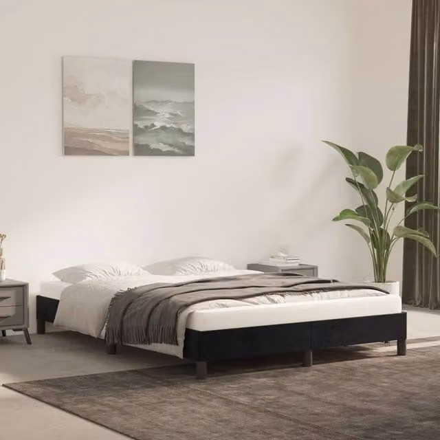 Berkfield Home Upholstered Velvet Bed Frame in Black, W: 135 cm, D: 190 cm