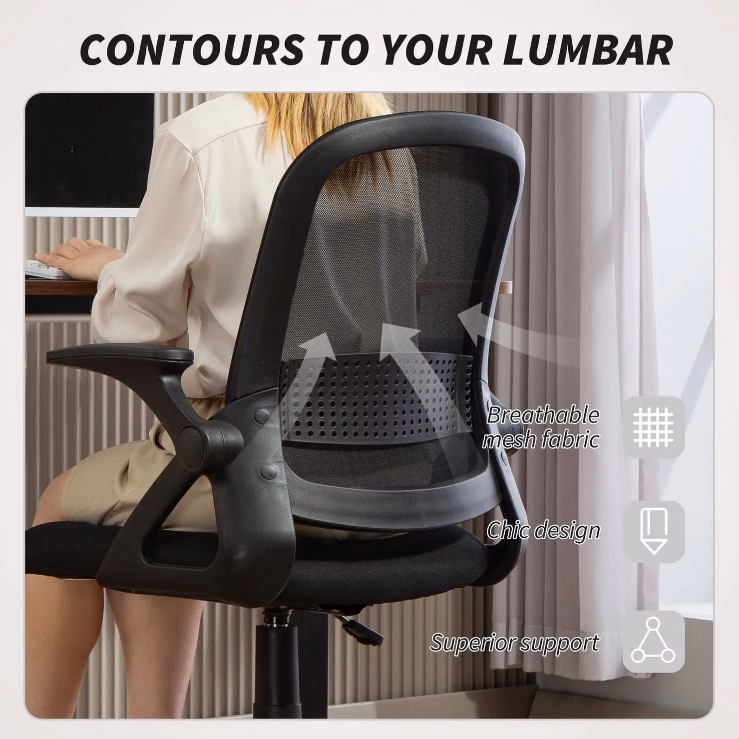 HOMCOM Ergonomic Swivel Computer Chair with Flip-up Armrests in Black Fabric – 4