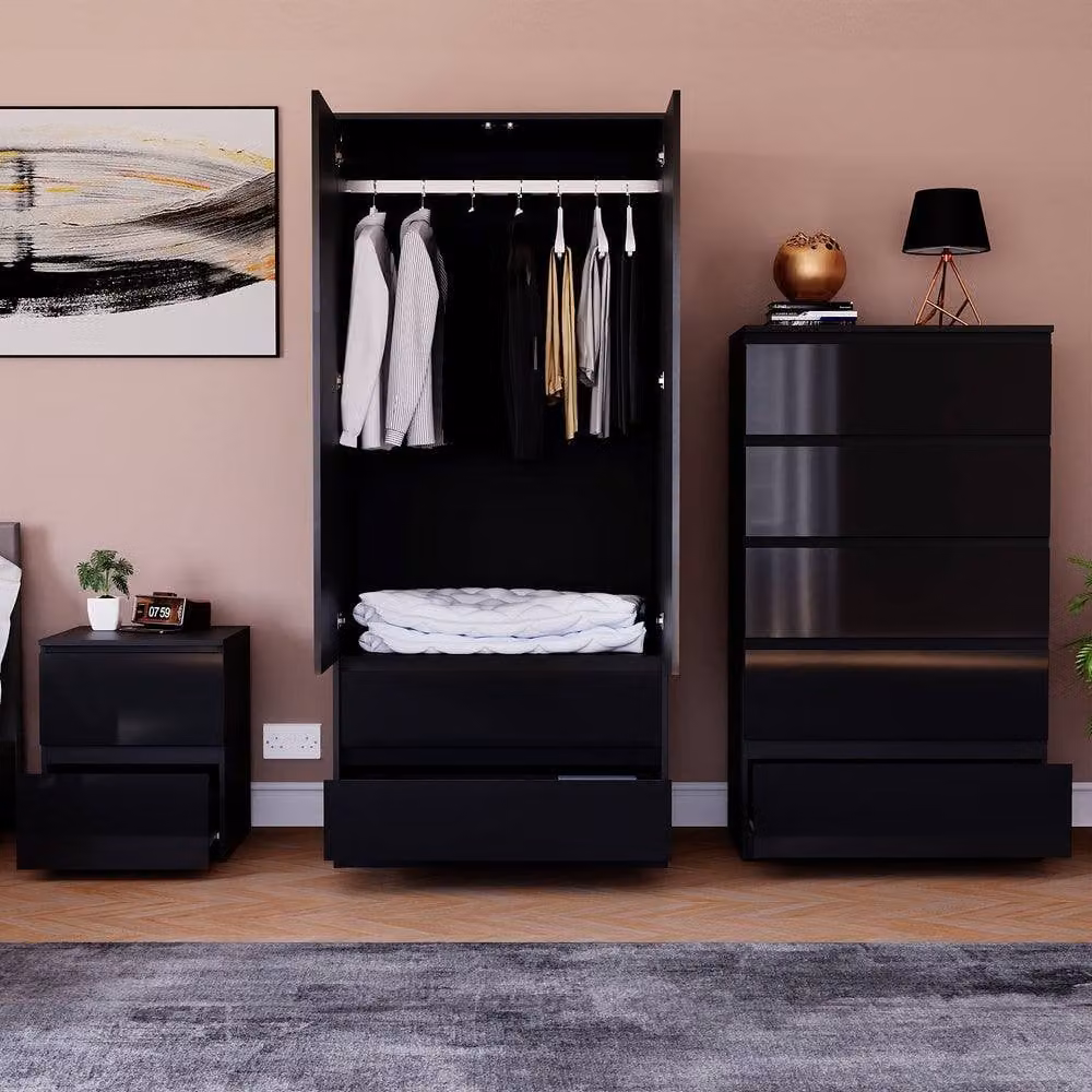 HD Designs Vida Designs Glinton 3 Piece Black Bedroom Set – 1