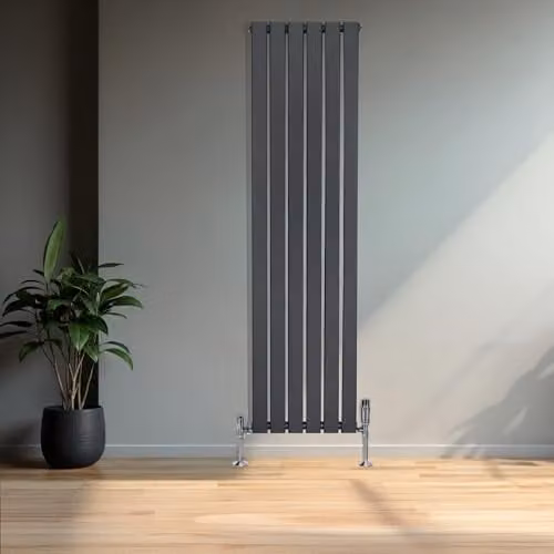 Monster Shop Anthracite Grey Single Column Vertical Radiator with Chrome Thermostatic Radiator Valve Set, H: 160 cm, W: 42 cm – 3