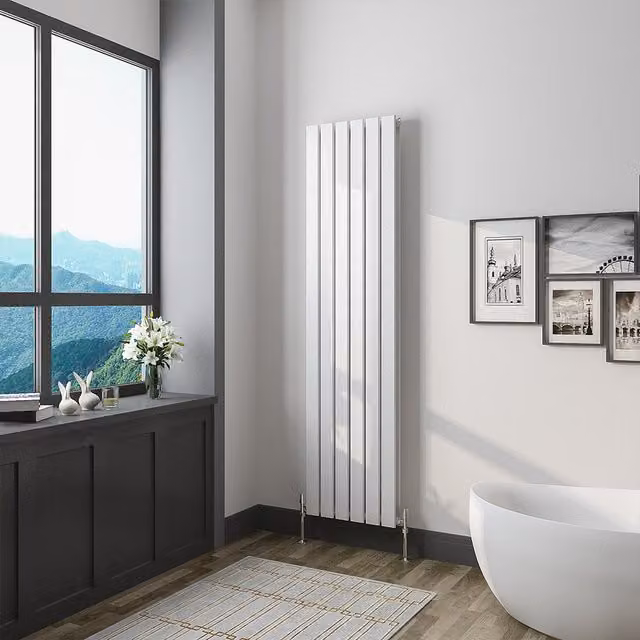 AicaBathroom Vertical Flat Panel Steel Radiator in White, H 160 cm x W 40.8 cm x D 40.8 cm