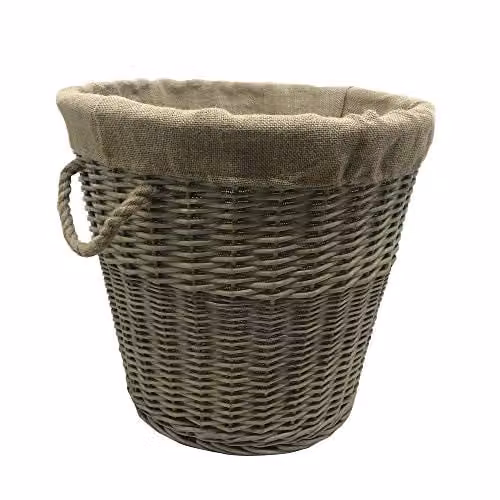 JVL Antiques Wash Brown Round Log Basket with Rope Handles and Canvas Lining, W: 37 cm, D: 50.3 cm, H: 52 cm