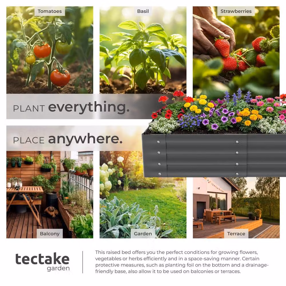 tectake Salvia Raised Garden Bed in Grey Galvanised Steel, W: 120 cm, D: 60 cm, H: 30 cm – 5