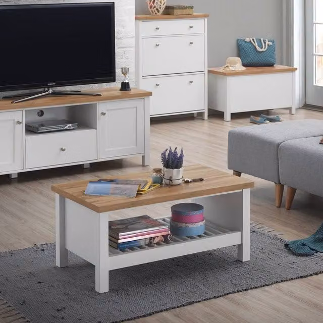 Timber Art Design Astbury Oak Coffee Table with Open Storage in White