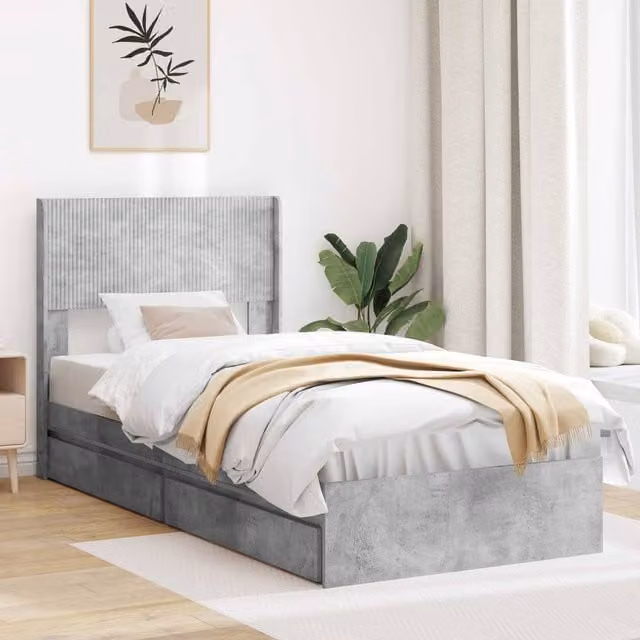 Berkfield Home Bed Frame with Storage, Headboard and Side Compartments in Grey, W/D/H: 90 x 190 cm – 1