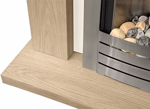 Adam Fires & Fireplaces Malmo Electric Fireplace Suite in Oak and Stainless Steel with 2000 Watt Helios Electric Fire in Black or Grey – 3