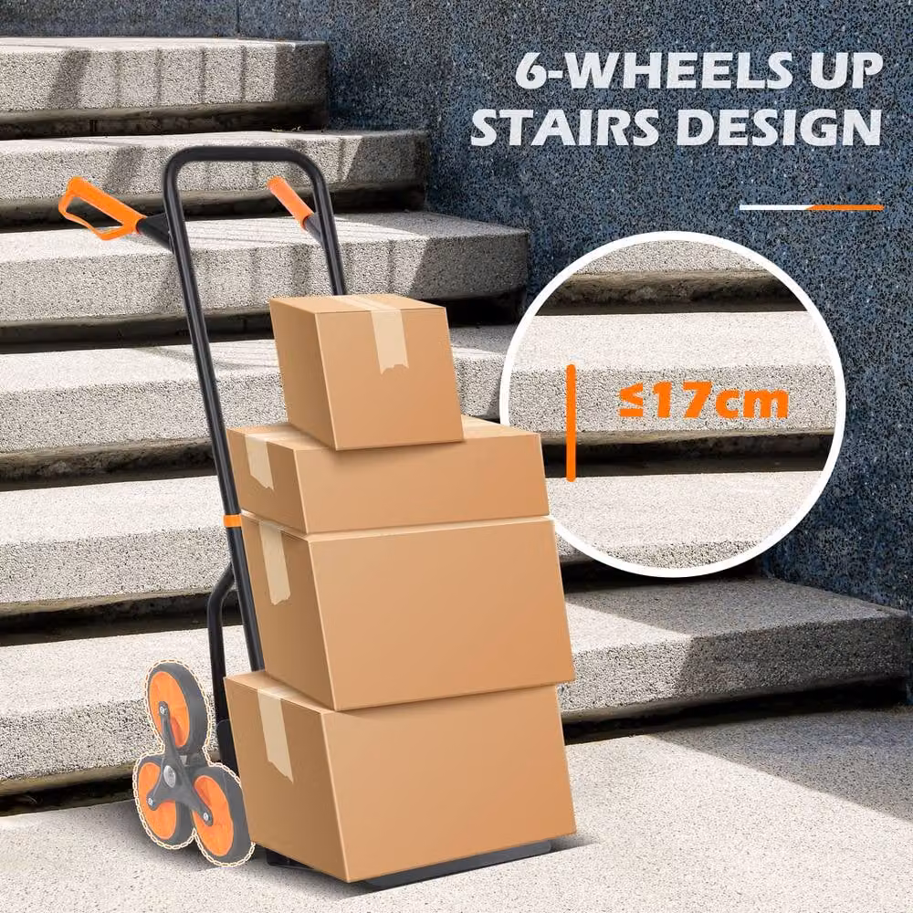 STILVORA Folding Steel Sack Barrow Trolley with Six Wheels, Orange – 7