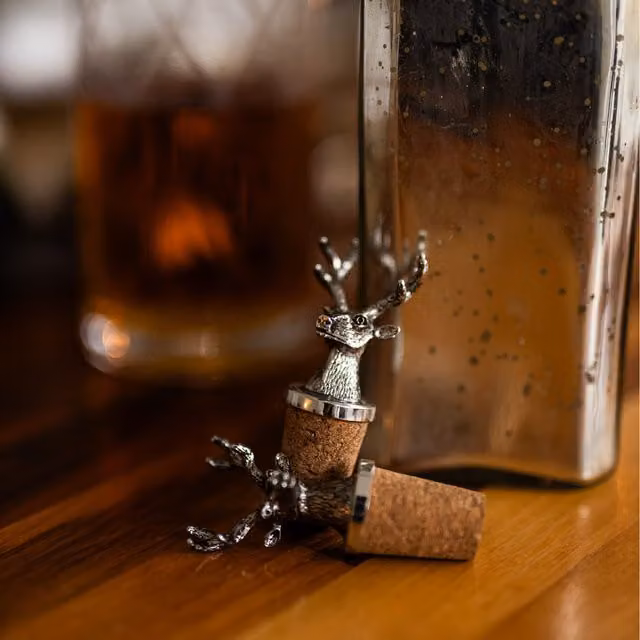 Marco Paul Stag Bottle Stopper in Silver Metal and Cork