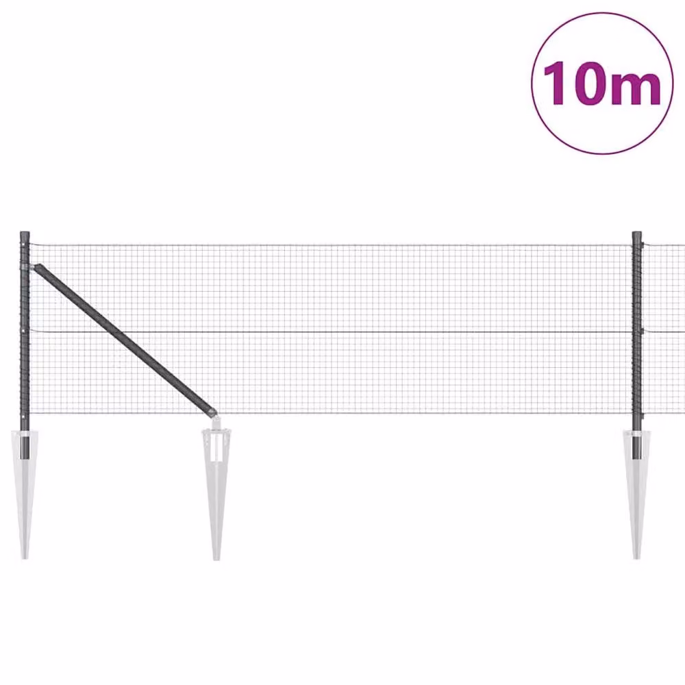 Berkfield Home Grey Steel Welded Wire Fence with 7 Spike Posts, W: 0.6 m, L: 10 m – 3