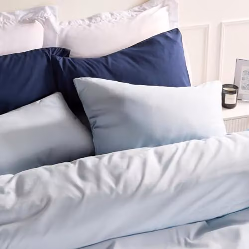 OHS Plain Blue Microfibre Polyester Duvet Cover and Pillowcase Set, W/D/H: 180 x 200 cm, Pillowcase: 50 x 75 cm – 2