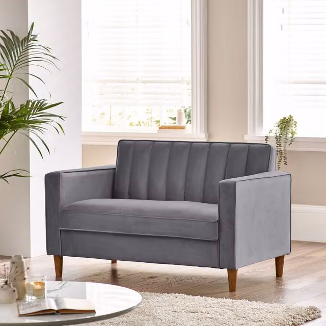 FurnitureboxUK Modern Grey Velvet 2 Seater Sofa with Solid Wood Frame