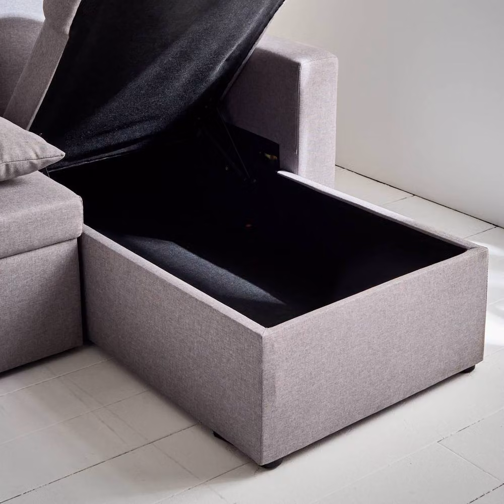 Sweek 4-Seater U-Shaped Fabric Sofa Bed in Light Grey with Pull-Out Drawer and Scatter Cushions – 2