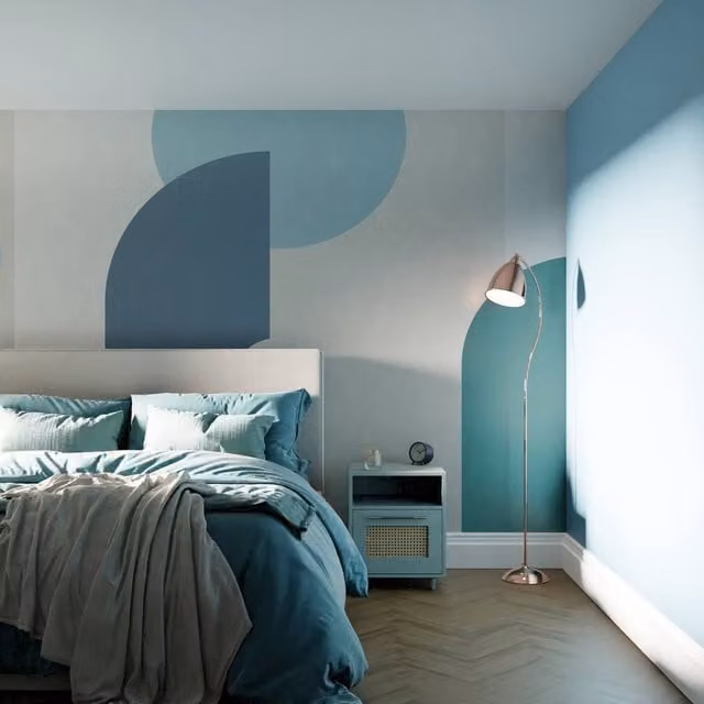 Superfresco Easy Curve & Arch Geo Teal Print To Order Geometric Retro Blue Wall Mural W: 300 cm, H: 280 cm – 1