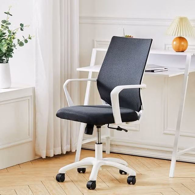 Livingandhome Ergonomic Black Fabric Office Chair with Adjustable Height, Armrests and 360 Degree Swivel