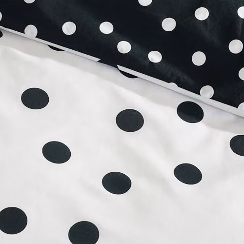 Catherine Lansfield Reversible Polka Dot Duvet Cover and Pillowcase Set, Black and White, Duvet Cover: 180 x 200 cm, Pillowcases: 50 x 75 cm – 4