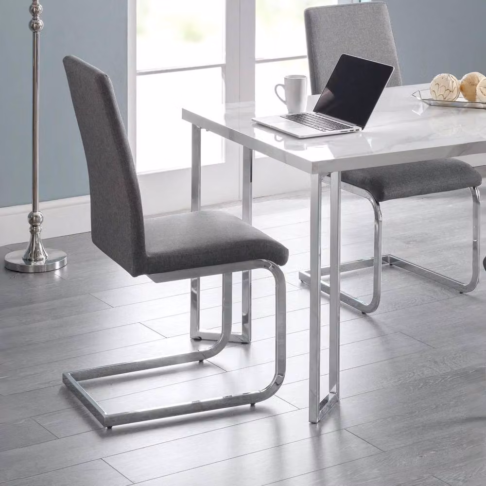 Cheshire Kensington Set of 2 Modern Cantilever Dining Chairs in Slate Grey Fabric with Metal Base – 3