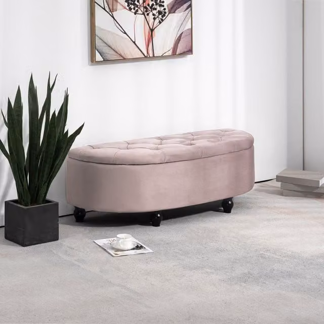HOMCOM Tufted Upholstered Storage Ottoman Bench in Pink