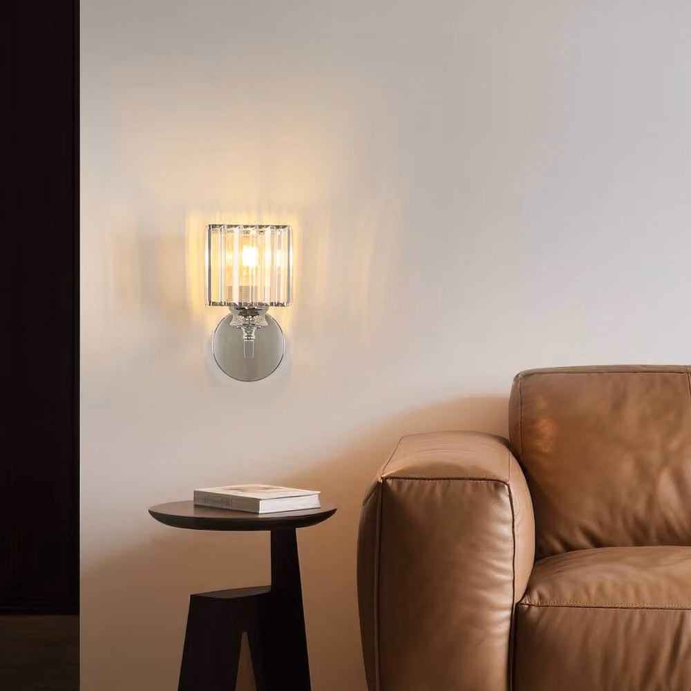 Pheashine Modern Crystal Wall Sconce with Rectangular Shade in Silver and Chrome, E27 – 3